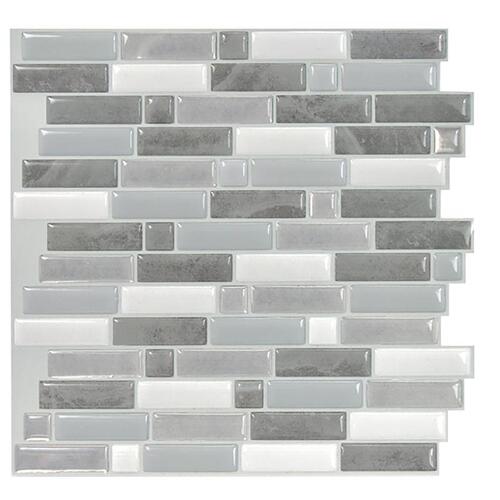 Smart Tiles SM1111G-04-QG Adhesive Wall Tile 9.36" W X 9.73" L Gray/White Mosaic Vinyl 4 pc Mosaic