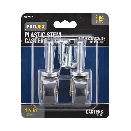 Caster 1-1/4" D Swivel Plastic 40 lb Black/Silver