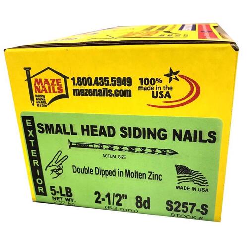 Nail 8D 2.5" Siding Hot-Dipped Galvanized Carbon Steel Small Head Hot-Dipped Galvanized