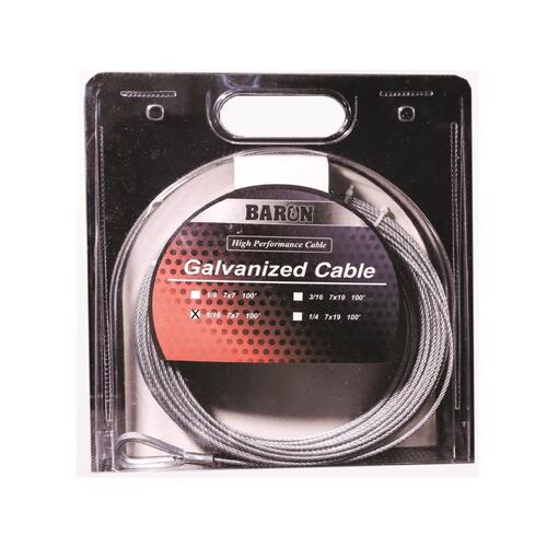 Aircraft Cable, 1/16 in Dia, 100 ft L, 96 lb Working Load, Galvanized Steel