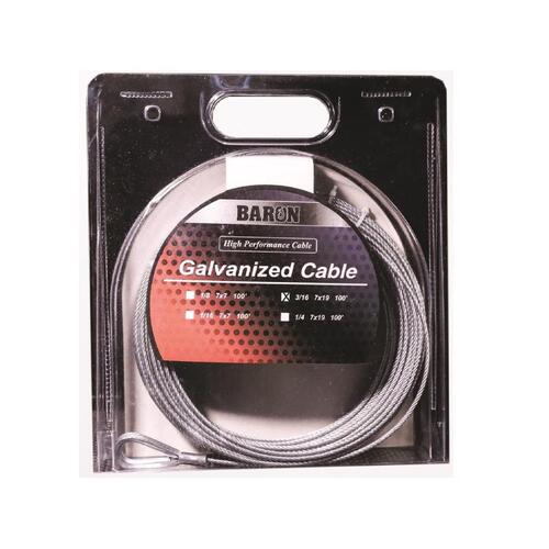 Aircraft Cable, 3/16 in Dia, 50 ft L, 740 lb Working Load, Galvanized Steel