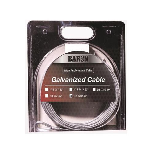 Aircraft Cable, 1/4 in Dia, 50 ft L, 1220 lb Working Load, Galvanized Steel