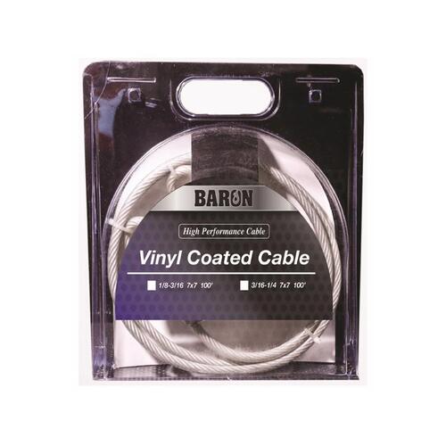 Aircraft Cable, 3/16 to 1/4 in Dia, 100 ft L, 740 lb Working Load, Galvanized Steel Vinyl Coated