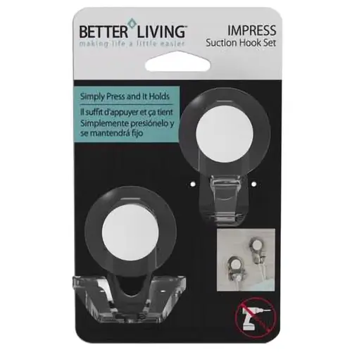 Better Living 13873 Bath Hook Impress 3" H X 1.75" W X 2.25" L Matte Clear Matte