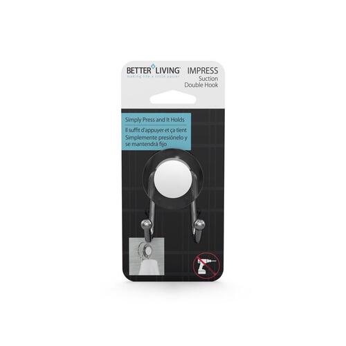 Better Living Product 13874 Double Suction Hook Impress 3" H X 2.25" W X 2" L Silver Gray