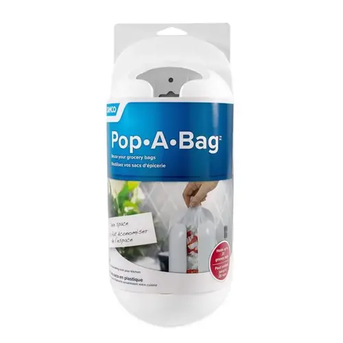 Pop-A-Bag Bag Dispenser, Plastic, White, 12 in L, 5.1 in W, 3 in Dia