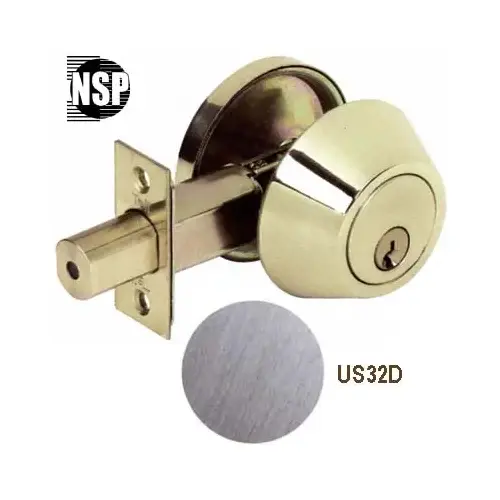 US32D SC1 Grade 3 Residential Double Cylinder Tubular Deadbolt, Adjustable Backset, SC1 Keyway, Satin Stainless Steel