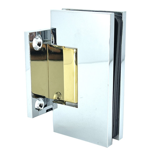 Adjustable Maxum Series Glass-To-Wall Mount Shower Door Hinge With Short Back Plate Polished Chrome W/Brass Accents