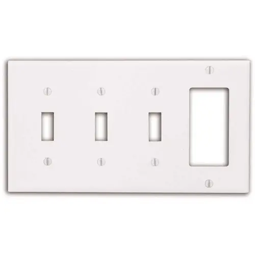 White 4-Gang 3-Toggle/1-Decorator/Rocker Wall Plate