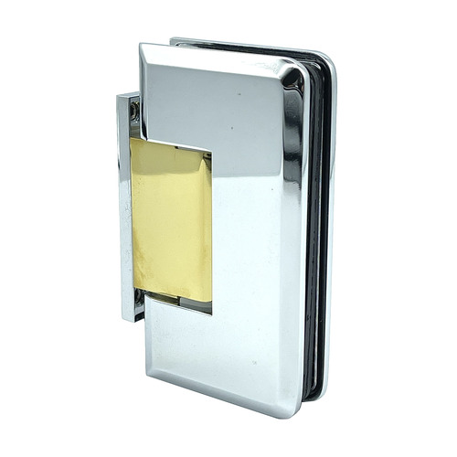 Majestic Series Glass-To-Wall Mount Shower Door Hinge With Offset Back Plate Polished Chrome W/Brass Accents