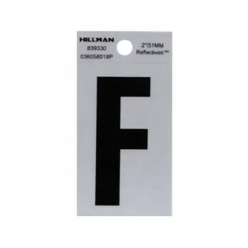 Letter 2" Reflective Black Mylar Self-Adhesive F - pack of 6