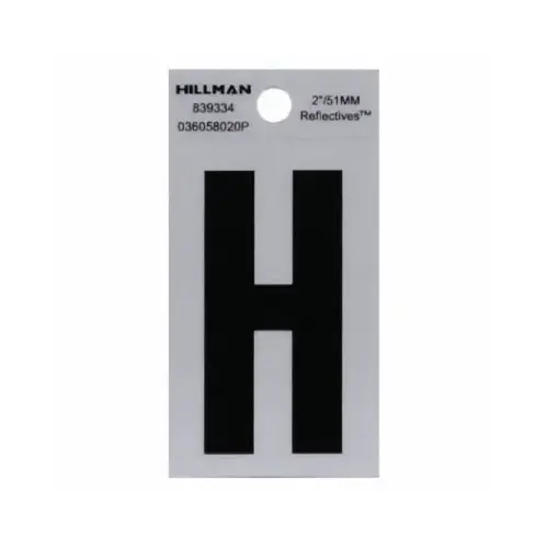 Letter 2" Reflective Black Mylar Self-Adhesive H - pack of 6