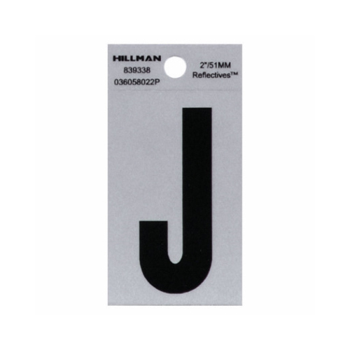 Letter 2" Reflective Black Mylar Self-Adhesive J - pack of 6