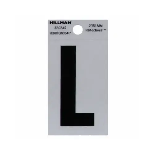 Letter 2" Reflective Black Mylar Self-Adhesive L - pack of 6