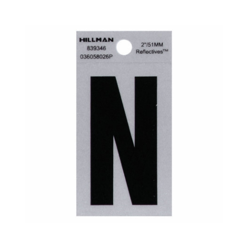 Letter 2" Reflective Black Mylar Self-Adhesive No - pack of 6