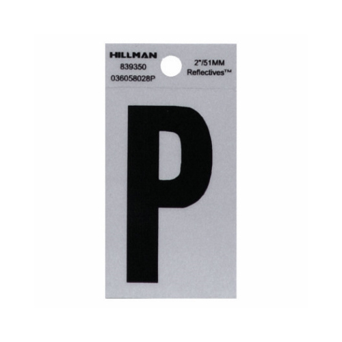 Letter 2" Reflective Black Mylar Self-Adhesive P - pack of 6