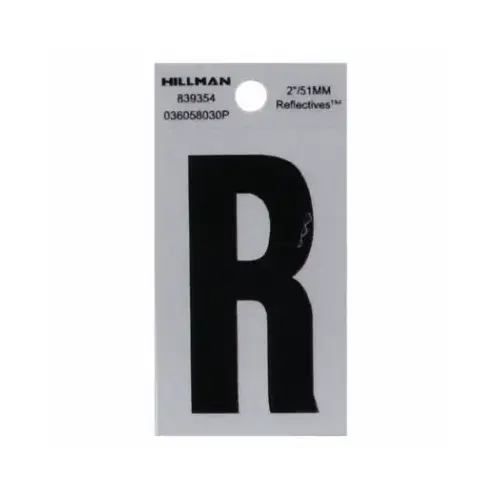 Letter 2" Reflective Black Mylar Self-Adhesive R - pack of 6