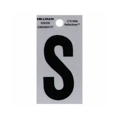 Letter 2" Reflective Black Mylar Self-Adhesive S - pack of 6