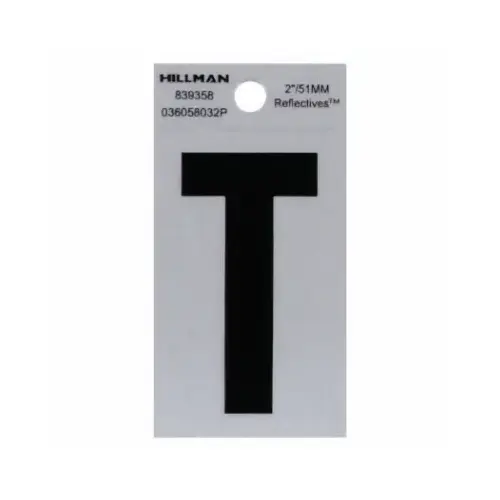 Letter 2" Reflective Black Mylar Self-Adhesive T - pack of 6