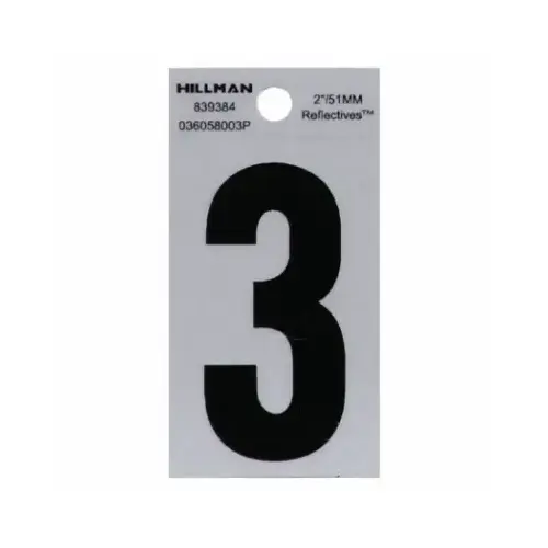 Number 2" Reflective Black Vinyl Self-Adhesive 3 Reflective - pack of 6