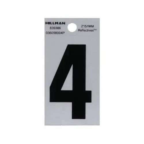 Number 2" Reflective Black Mylar Self-Adhesive 4 - pack of 6