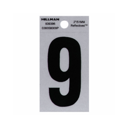 Number 2" Reflective Black Mylar Self-Adhesive 9 - pack of 6