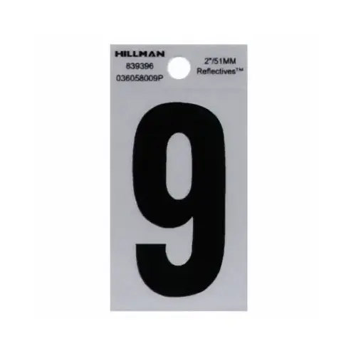 Number 2" Reflective Black Mylar Self-Adhesive 9