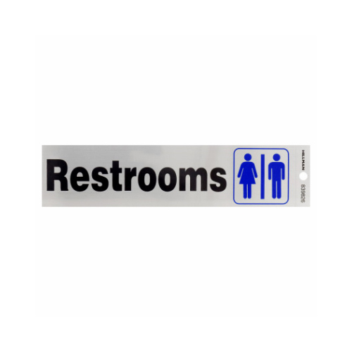 Decal English Silver Restroom 2" H X 8" W Nickel