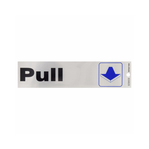 Decal English Silver Push/Pull 2" H X 8" W - pack of 6