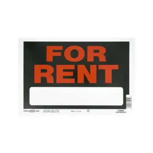 Sign English Black For Rent 8" H X 12" W