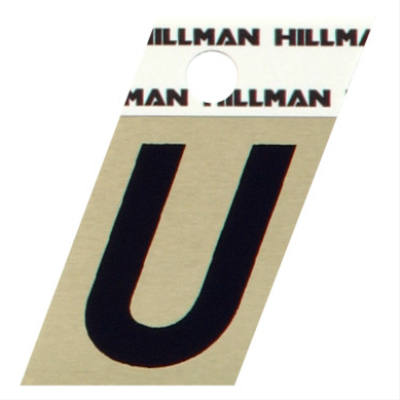 Hillman 840534 Letter 1.5" Reflective Black Aluminum Self-Adhesive U Glossy