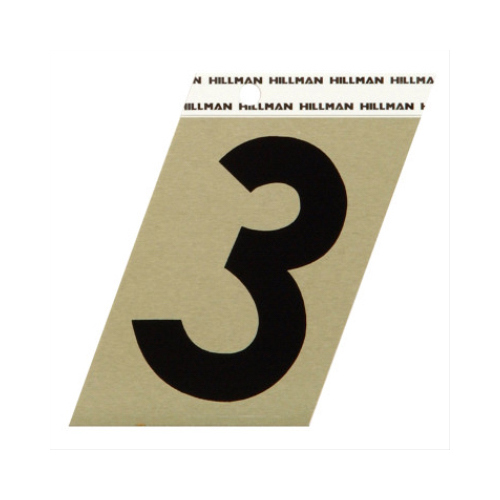 Number 3" Reflective Black Metal Self-Adhesive 3 - pack of 3