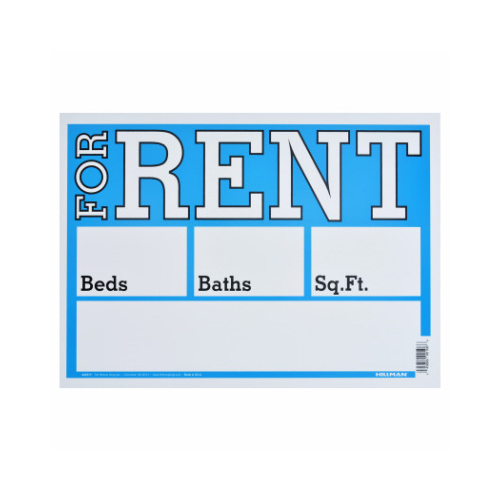 Sign English Blue For Rent 10" H X 14" W