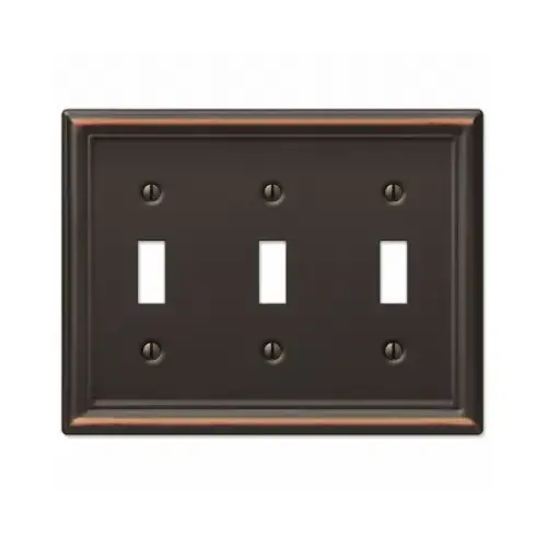 Wall Plate Chelsea Aged Bronze Bronze 3 gang Stamped Steel Toggle Aged Bronze