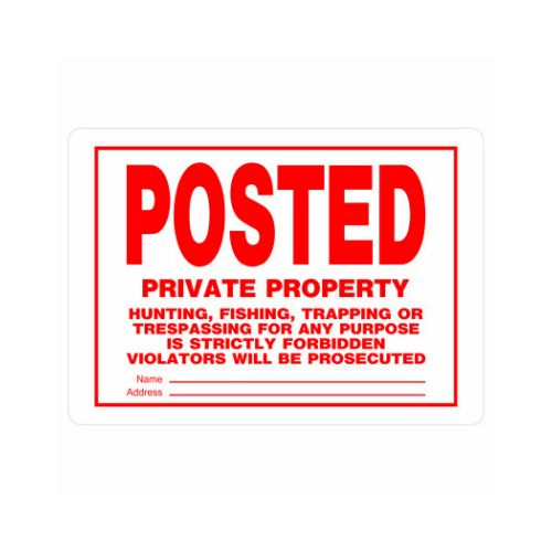 Sign English White Private Property 10" H X 14" W - pack of 6