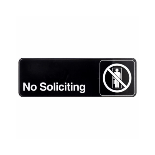 Plaque English Black No Soliciting 3" H X 9" W