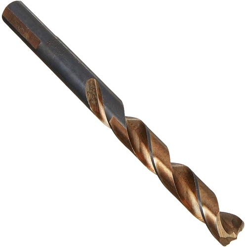 Jobber Drill Bit, 13/32 in Dia, 5-1/4 in OAL, Spiral Flute, 13/32 in Dia Shank, 3-Flat Shank Black/Gold Oxide