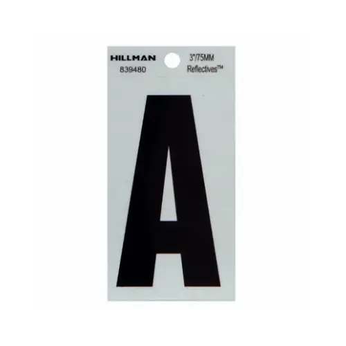 Reflective Adhesive House Address Letter A,Thin Cut, Black Vinyl, 3-In.