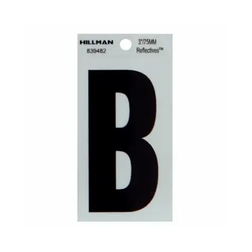 Reflective Adhesive House Address Letter B, Thin Cut, Black Vinyl, 3-In.