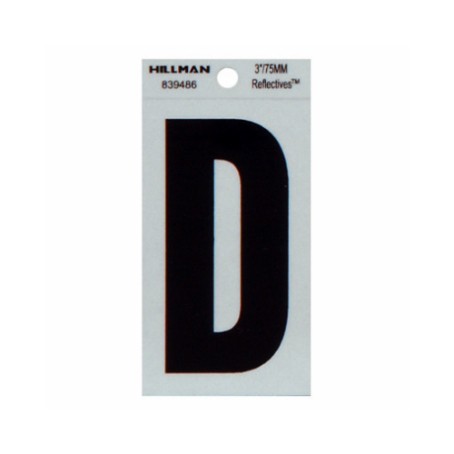 Reflective Adhesive House Address Letter D, Thin Cut, Black Vinyl, 3-In. - pack of 6