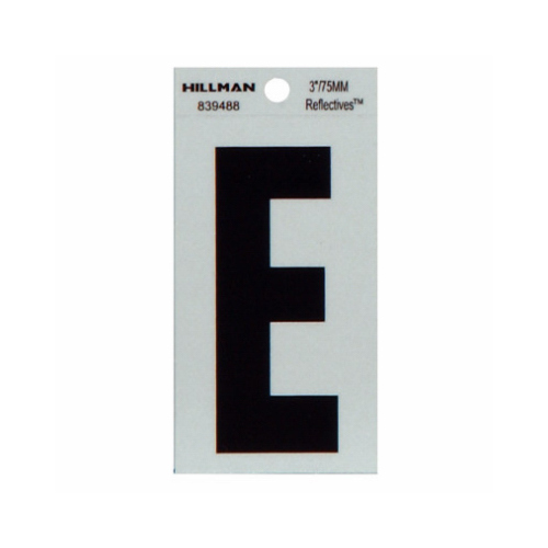 Reflective Adhesive House Address Letter E, Thin Cut, Black Vinyl, 3-In.