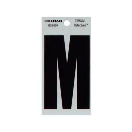 Reflective Adhesive House Address Letter M, Thin Cut, Black Vinyl, 3-In.