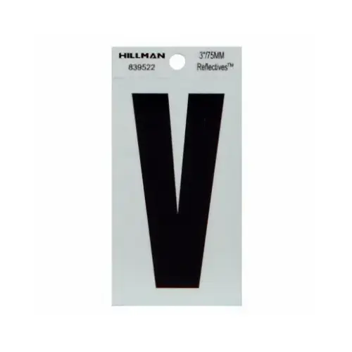 Reflective Adhesive House Address Letter V, Thin Cut, Black Vinyl, 3-In.