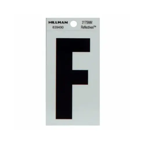 Reflective Adhesive House Address Letter F, Thin Cut, Black Vinyl, 3-In. - pack of 6