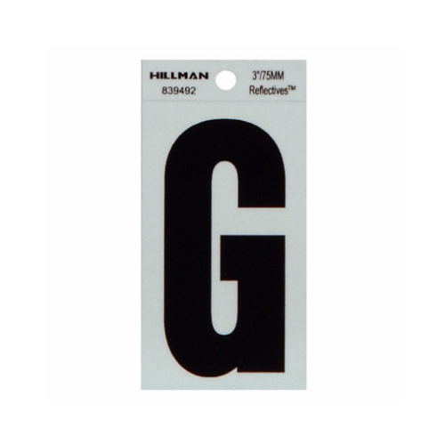 Reflective Adhesive House Address Letter G, Thin Cut, Black Vinyl, 3-In.