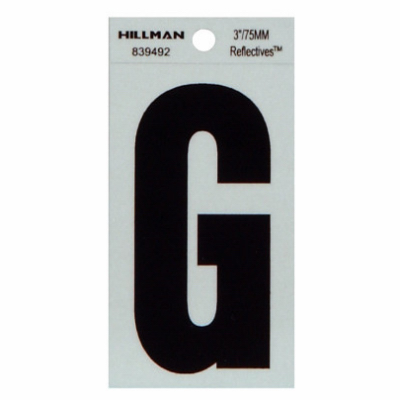 HILLMAN FASTENERS 839492 Reflective Adhesive House Address Letter G, Thin Cut, Black Vinyl, 3-In.