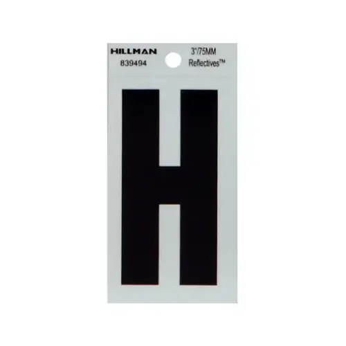 Reflective Adhesive House Address Letter H, Thin Cut, Black Vinyl, 3-In.