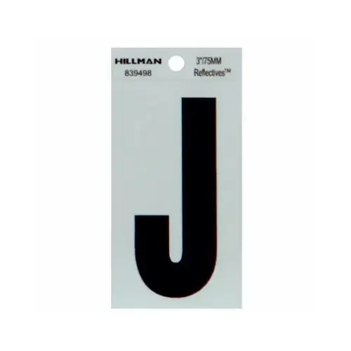 Reflective Adhesive House Address Letter J, Thin Cut, Black Vinyl, 3-In.