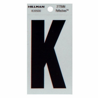 HILLMAN FASTENERS 839500 Reflective Adhesive House Address Letter K, Thin Cut, Black Vinyl, 3-In.