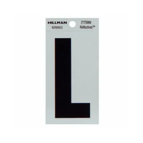 Reflective Adhesive House Address Letter L, Thin Cut, Black Vinyl, 3-In. - pack of 6